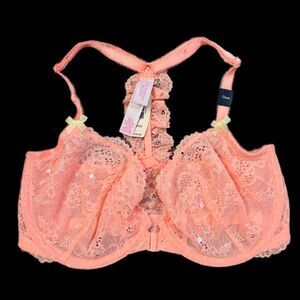 Victorias Secret Dream Angels Unlined Demi sequin Embellished Lace bra Coral